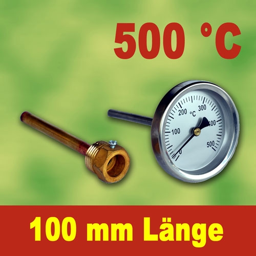 Sonderangebot => Pizzaofen Thermometer mit Befestigung 0-500°C 100mm Fühlerlänge 